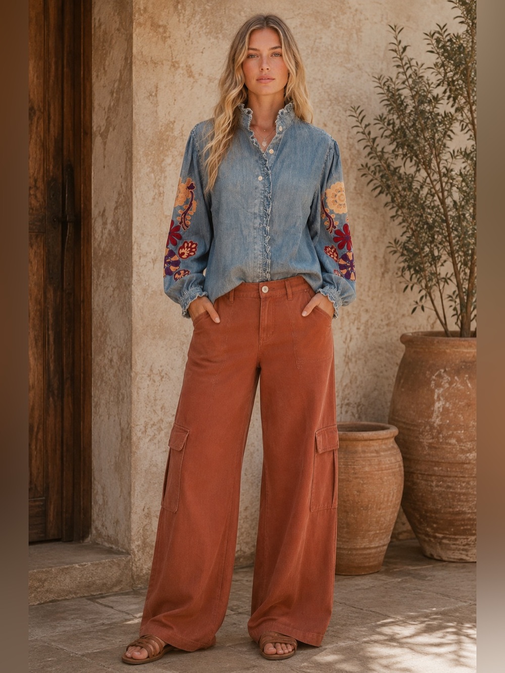 Daniel Denim Cotton Embroidered Long Sleeve Button up Shirt